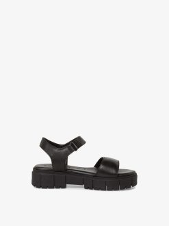 Tamaris Sandale A Talon En Cuir - Noir | Des Sandales