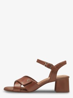 Tamaris Sandale A Talon En Cuir - Marron | Des Sandales