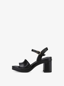 Tamaris Sandale A Talon En Cuir - Noir | Des Sandales