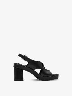 Tamaris Sandale A Talon En Cuir - Noir | Des Sandales