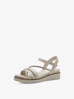 Tamaris Sandale A Talon En Cuir - Beige | Des Sandales