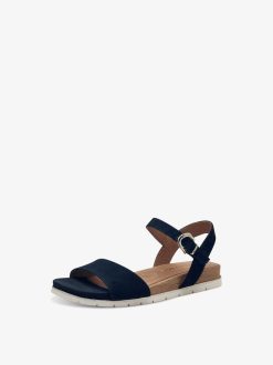 Tamaris Sandale En Cuir - Bleu | Des Sandales