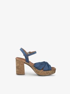 Tamaris Sandale A Talon En Cuir - Bleu | Des Sandales