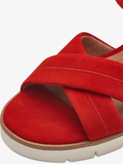 Tamaris Sandale A Talon En Cuir - Rouge | Des Sandales