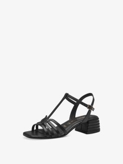 Tamaris Sandale A Talon En Cuir - Noir | Des Sandales