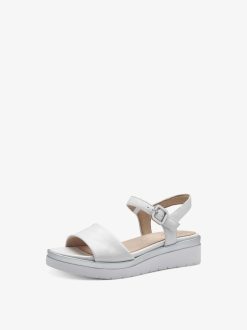 Tamaris Sandale A Talon En Cuir - Blanc | Des Sandales