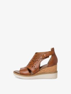 Tamaris Sandale A Talon En Cuir - Marron | Des Sandales