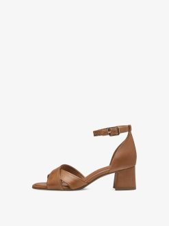 Tamaris Sandale A Talon En Cuir - Marron | Des Sandales