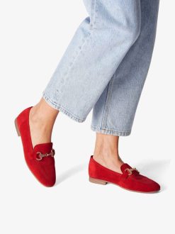 Tamaris Babouche En Cuir - Rouge | Chaussures Basses Et Pantoufles