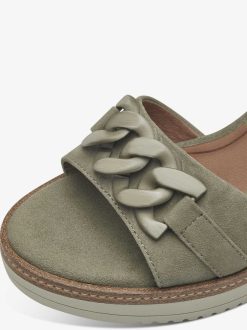 Tamaris Sandale A Talon En Cuir - Vert | Des Sandales