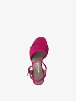 Tamaris Sandale A Talon En Cuir - Rose | Des Sandales