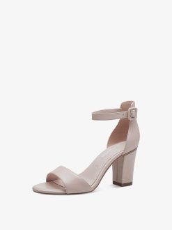 Tamaris Sandale A Talon En Cuir - Rose | Des Sandales