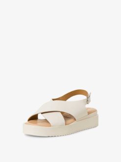 Tamaris Sandale A Talon En Cuir - Beige | Des Sandales