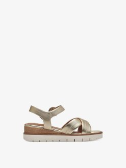 Tamaris Sandale A Talon En Cuir - Or | Des Sandales