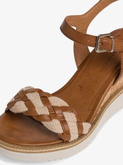 Tamaris Sandale A Talon En Cuir - Marron | Des Sandales