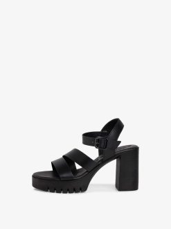 Tamaris Sandale A Talon En Cuir - Noir | Des Sandales