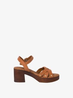 Tamaris Sandale A Talon En Cuir - Marron | Des Sandales