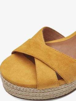 Tamaris Sandale A Talon En Cuir - Jaune | Des Sandales