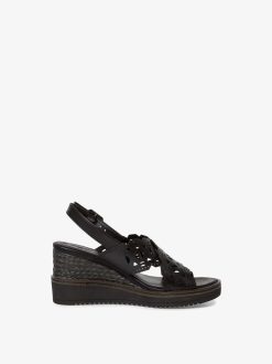 Tamaris Sandale A Talon En Cuir - Noir | Des Sandales