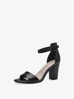 Tamaris Sandale A Talon En Cuir - Noir | Des Sandales