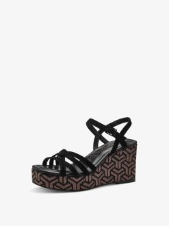 Tamaris Sandale A Talon En Cuir - Noir | Des Sandales