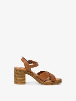 Tamaris Sandale A Talon En Cuir - Beige | Des Sandales