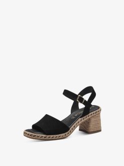 Tamaris Sandale A Talon En Cuir - Noir | Des Sandales