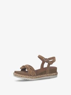 Tamaris Sandale A Talon En Cuir - Marron | Des Sandales