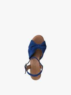 Tamaris Sandale A Talon En Cuir - Bleu | Des Sandales