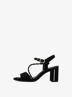 Tamaris Sandale A Talon En Cuir - Noir | Des Sandales