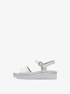 Tamaris Sandale A Talon En Cuir - Blanc | Des Sandales