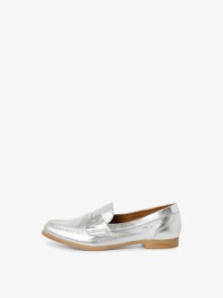 Tamaris Babouche En Cuir - Argent | Chaussures Basses Et Pantoufles