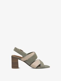 Tamaris Sandale A Talon En Cuir - Vert | Des Sandales