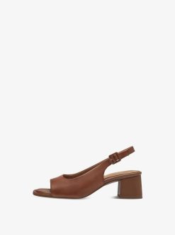 Tamaris Sandale A Talon En Cuir - Marron | Des Sandales