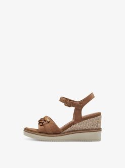 Tamaris Sandale A Talon En Cuir - Marron | Des Sandales