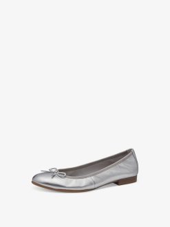 Tamaris Ballerine En Cuir - Argent | Ballerines