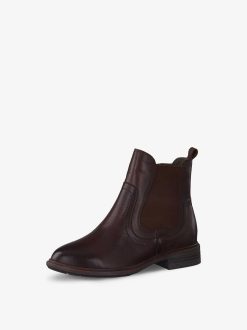 Tamaris Bottine Chelsea En Cuir - Marron | Bottines