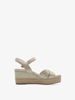 Tamaris Sandale A Talon En Cuir - Beige | Des Sandales