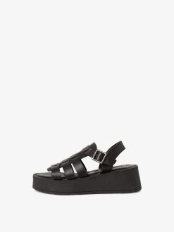 Tamaris Sandale A Talon En Cuir - Noir | Des Sandales