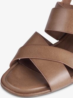 Tamaris Sandale A Talon En Cuir - Marron | Des Sandales