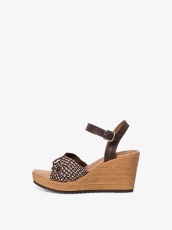 Tamaris Sandale A Talon En Cuir - Marron | Des Sandales