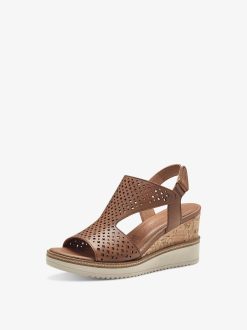 Tamaris Sandale A Talon En Cuir - Marron | Des Sandales