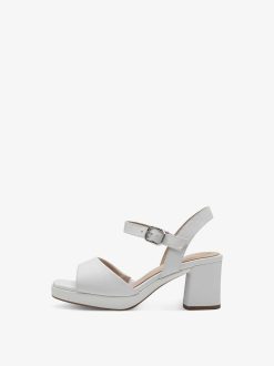 Tamaris Sandale A Talon En Cuir - Blanc | Des Sandales