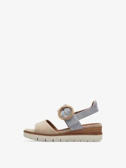 Tamaris Sandale A Talon En Cuir - Beige | Des Sandales