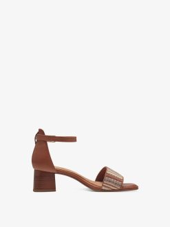 Tamaris Sandale A Talon En Cuir - Marron | Des Sandales