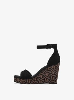 Tamaris Sandale A Talon En Cuir - Noir | Des Sandales