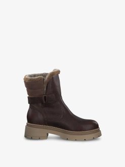 Tamaris Bottine En Cuir - Doublure Chaude Marron | Bottines