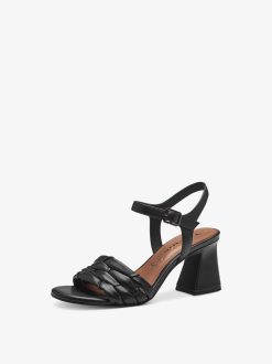 Tamaris Sandale A Talon En Cuir - Noir | Des Sandales