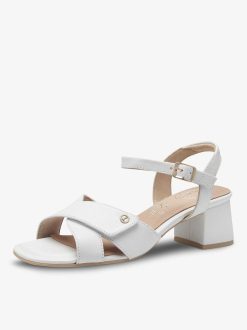 Tamaris Sandale A Talon En Cuir - Blanc | Des Sandales