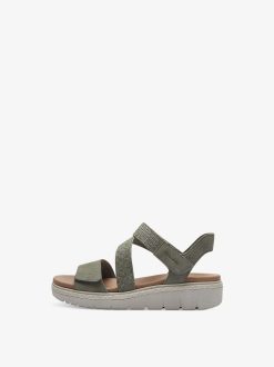 Tamaris Sandale A Talon En Cuir - Vert | Des Sandales